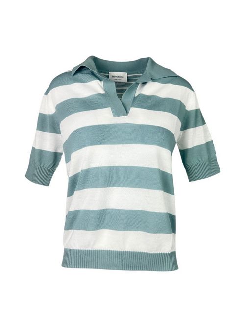 polo donna a righe acqua e bianco A rovescio | 2637/7465